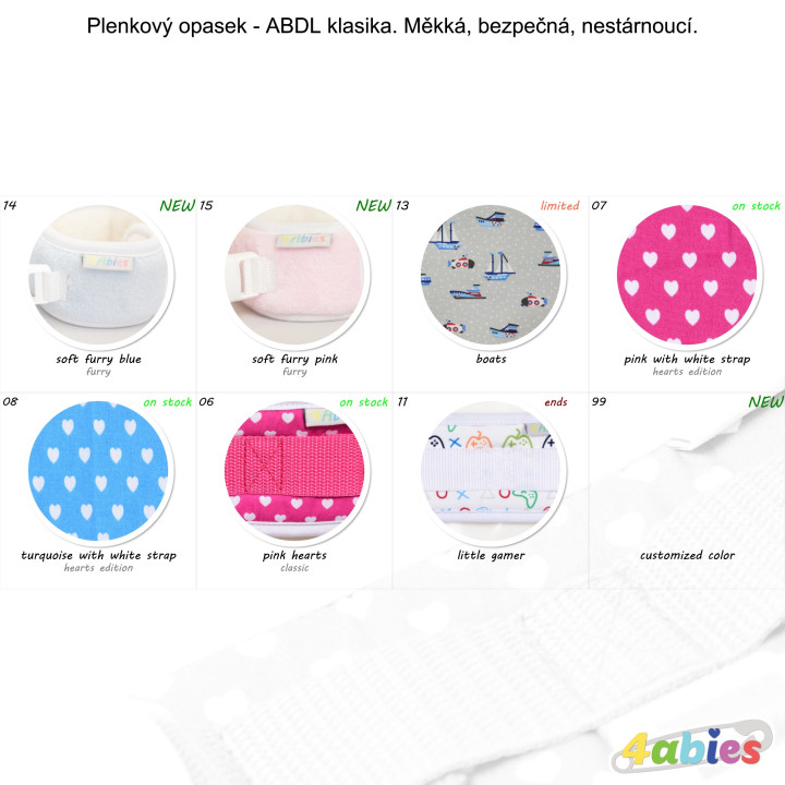 Plenkový opasek - ABDL klasika. Měkká, bezpečná, nestárnoucí.