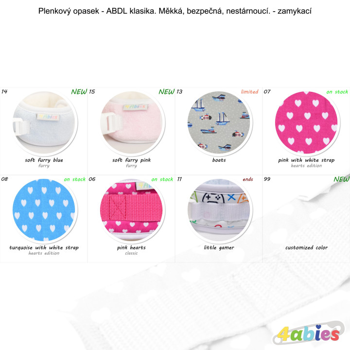 Plenkový opasek - ABDL klasika. Měkká, bezpečná, nestárnoucí. - zamykací